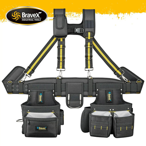 Built Tough Tool Belt Set With Suspenders And Pro Vest Ultra 20 Pouches H Style for Framers Carpenters Electricians