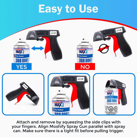 Moshify Spraymax 2K clear coat aerosol can with bundled spray gun trigger, front view