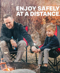 Father and son using Long 32 Inch Smores Sticks Kit With Stainless Steel Skewers And Smooth Wooden Handles For Marshmallow Roasting At The Campfire, Fire Pit Gear For Outdoor Camping, 5 Pack, Durable Essentials