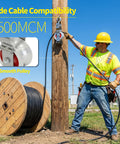 Beefy Heavy Duty Cable Pulley With Dual Mounting Options For Wire Pulling And 1500MCM Cables used by worker on utility pole