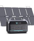 600W Portable Power Station With 576Wh LiFePO4 Battery And 100W Foldable Solar Panel positioned side by side for outdoor use.