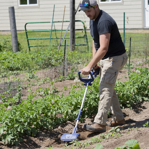 Person using Drill Powered Cultivator Attachment For Cordless Drills, Flexible Width Up To 8 Inches, Cultivation Depth Up To 5.5 Inches