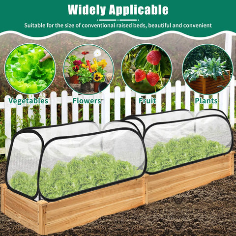 Two Pack Raised Bed Garden Covers 45 Inches Long 22 Inches Wide 16 Inches High Greenhouse Style Freeze Protection for Seedlings Fruits and Vegetables Rows Includes Stakes