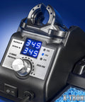 75 Watt Soldering Station Kit With Mini Mag Lamp And 4 Helping Hands Dual Digital Displays with temperature settings visible