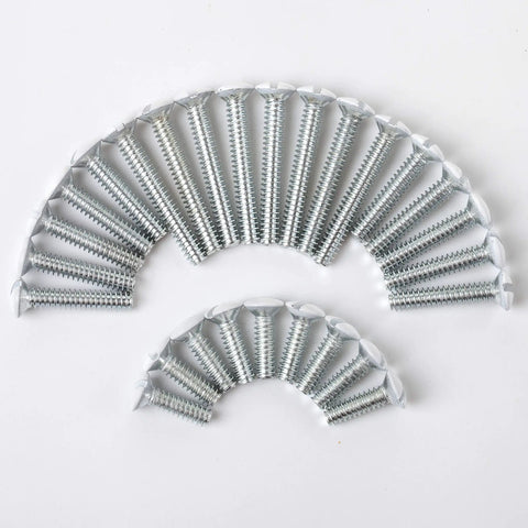 75 Pack Wall Plate Screws Set With Slotted Oval Heads For Outlets And Light Switches, Silver To White Painted Finish displayed in arcs