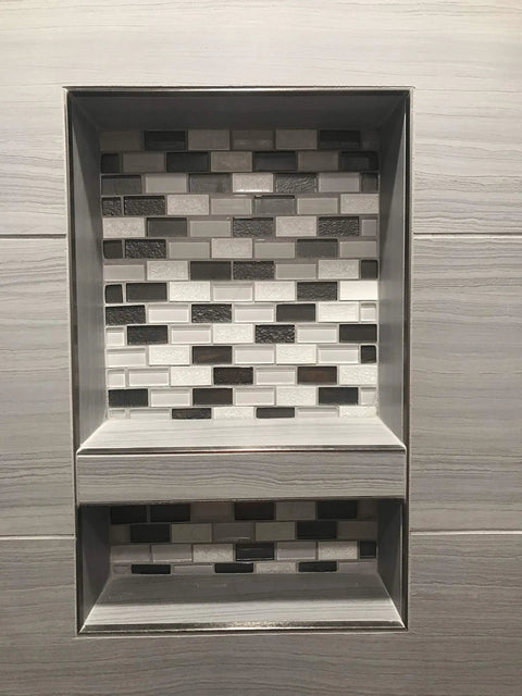 Large Double Shower Niche Recessed Storage Ready To Tile 25In X 17In X 3.75In Dual Shelves Built In Keeps Shampoo Soap And Razors Organized And Your Shower Floor Clean With Seamless Tile Integration For Modern Bathrooms.