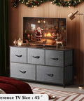 Five Drawer Fabric Dresser For Bedroom And Closet Storage, Wide Chest Of Drawers With Fabric Bins, Dark Grey under 45-inch TV