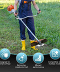 Person using Indestructible 8 Inch Steel Wire Trimmer Head With Universal Adapter Kit For Weed Wacker on lawn