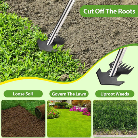 Rocket Shaped One Hand Garden Hoe For Weeding Adjustable 30 To 60 Inch Steel Handle on soil and grass demonstration