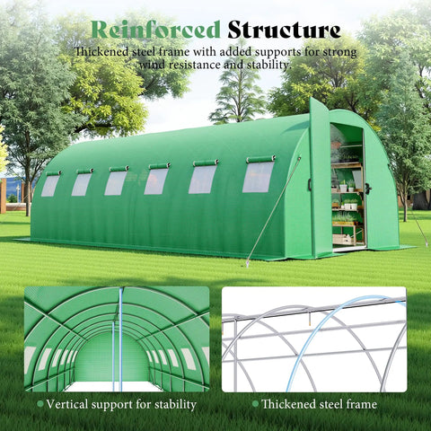 20 By 10 Ft Walk In Tunnel Greenhouse With Built In Sprinkler System Heavy Duty Galvanized Steel Frame Waterproof PE Cover Ideal For Backyard Gardeners And Seasonal Plant Growth