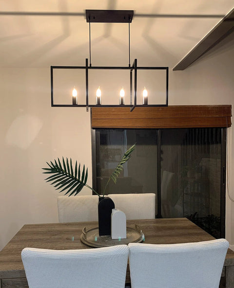 4 Light Modern Farmhouse Kitchen Island Chandelier Matte Black Industrial Pendant Lighting over dining table