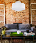Cool Modern Stripe Fabric Pendant Light Shade 15 Inch Drum Ceiling Fixture Flush Mount With Chrome Matte Finish Three Bulbs Included