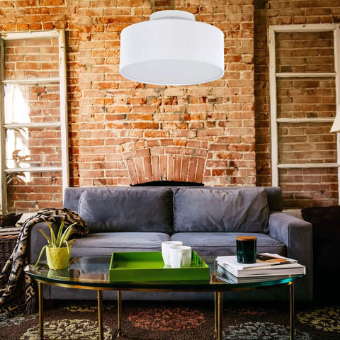 Cool Modern Stripe Fabric Pendant Light Shade 15 Inch Drum Ceiling Fixture Flush Mount With Chrome Matte Finish Three Bulbs Included