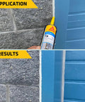 12 Tubes Of 10.1 Oz White Heavy Duty One Component Polyurethane Sealant For Moisture Cure Non Sag Elastomeric Mastic With Strong Adhesion To Concrete Wood And Metal Ideal For Weatherproof Sealing At Home And On The Job applied between concrete and blue panel with results shown