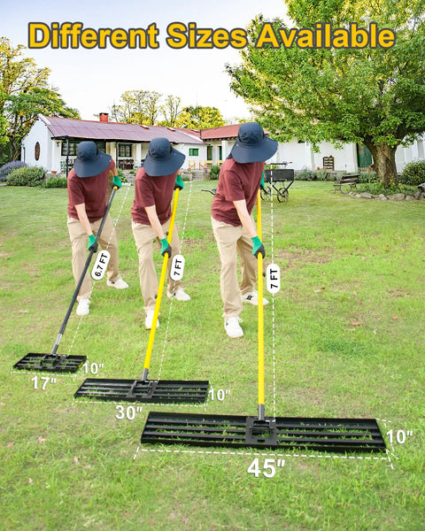 Heavy Duty Lawn Leveling Rake With Seven Foot Handle 30 Inch By 10 Inch Steel Golf Rake For Soil Sand Gravel Topdressing