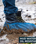 Boot with Blue Disposable Boot Covers Premium Pack 100 Non Slip Shoe Protectors in mud, water-resistant and durable