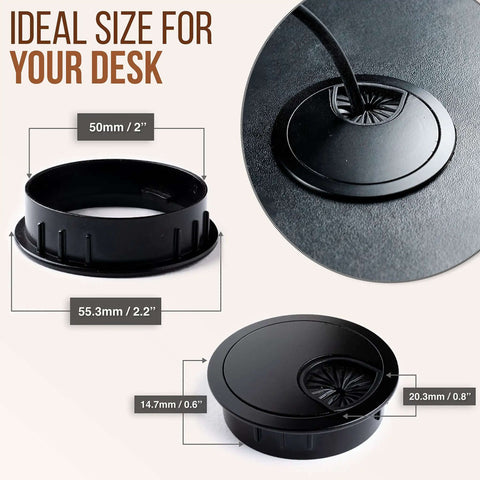 Metal Desk Grommet 2 Inch Pack Of 2 Flat Black Zinc Alloy Cable Hole Cover For Organizing Wires Through Computer Tables And Countertops