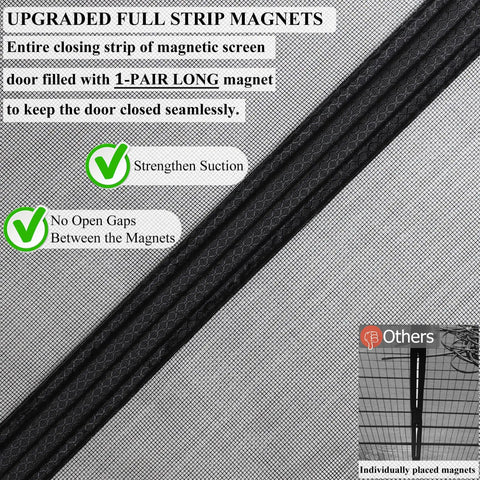 Upgraded Magnetic Screen Door With Full Strip Magnets Heavy Duty Fiberglass Mesh shown with sealing strip detail