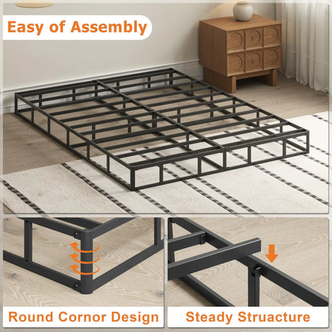 Badass Durability Seven Inch Queen Box Spring With Heavy Duty Steel Frame And Tear Resistant Fabric Cover Delivers Rock Solid Mattress Support Quick Setup For A Sweet Bedroom Refresh, showcasing easy assembly and round corner design.