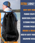XL Mesh Travel Scuba Diving Bag For Snorkeling Gear And Equipment on person's back showing size and mesh material