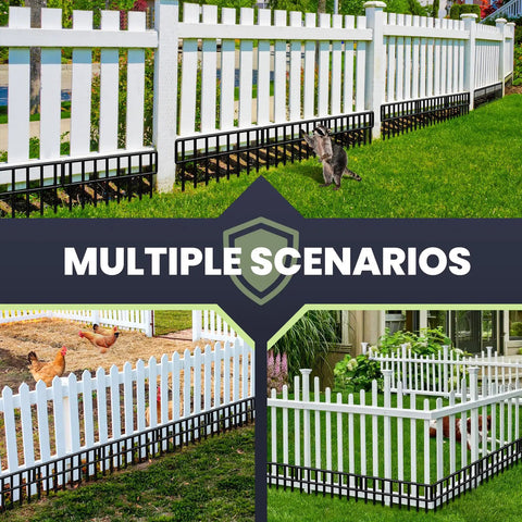 14 Pack No Dig Fence Panels 19.5 Feet Long And 13 Inch High Animal Barrier in garden showing pet and plant protection scenarios