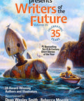 Writers Of The Future Volume 35 cover with robot and boy in boat, celebrating 35 years of award-winning sci-fi and fantasy stories.