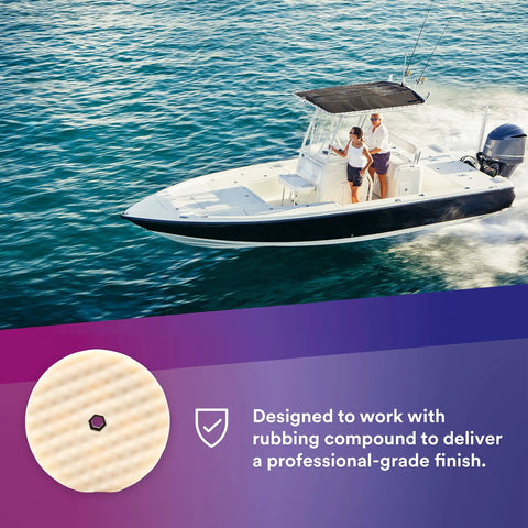 Perfect-It Foam Compounding Pad 8-Inch White High-Performance Detailing Pad shown with boat at sea, highlighting pro-level shine.