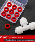 10 Pack Straight Up Heavy Duty Silicone Swivel Seals Replacing 16435 For RV Freshwater Lines Using 1/2 Inch PEX Valve Washers To Nail Every Leak For A No Sweat Shower Fix With Top Shelf Durability in red and white with storage case.