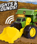 Motorized Dig Rig 2 In 1 Toy Dump Truck And Front Loader With Realistic Lights And Sounds Dual Joystick For Kids, front view