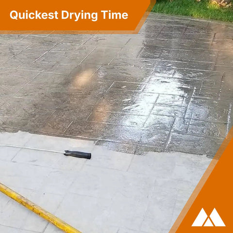 Heavy Hitter Concrete And Paver Sealer 20 Gallon Drum applied on stamped concrete, showcasing slick semi gloss finish.
