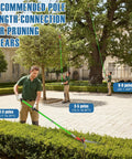 Men using Extendable 30 Ft Manual Pole Saw Workhorse With Pruner Blade And Scissors Set Nine Fiberglass Poles For Tall Branches