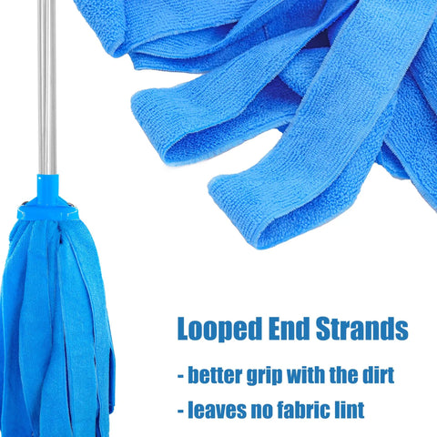 Blue Microfiber Mop Head Refill Fits Acme Three Quarter Thread Screw On, Three Pack Replacement Mop Heads, blue microfiber strands