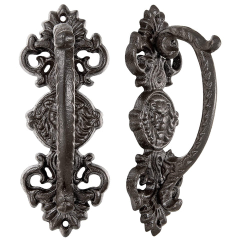Heavy Duty 2 Pack 5.46 Inch Dark Brown Cast Iron Barn Door Handles Rustic Vintage Gate Fence Outdoor Garage Closet Cabinet Drawer Pulls Sturdy Rust Resistant Long Lasting With Retro Charm