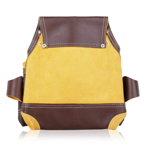 Oil Tanned Leather Nail Pouch Bag In Cherry With 5 Pockets And 2 Snap Loops For Carpenters, Framers, Construction Pros