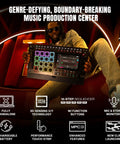 Person holding MPC Live III Standalone Portable Music Production Center with 3D Sensing MPCe Pads and features displayed.