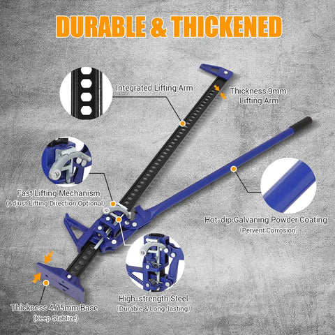 Beefy 3 Ton Farm Jack With 48 Inch Lift For Trucks UTVs And ATVs, Off Road Rescue And Garage Work, detailed design features