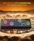 Slick Wireless Gaming Keyboard With Volume Knob And Tri Mode Bluetooth 2 4G Plus Usb C Plug In Setup Features Legit Mechanical Feel Switches Smooth Rgb Lighting A Solid 4000 Mah Battery And Reliable Anti Ghosting For Top Tier Pc Play With Zero Lag displayed on sandy background with RGB lighting.