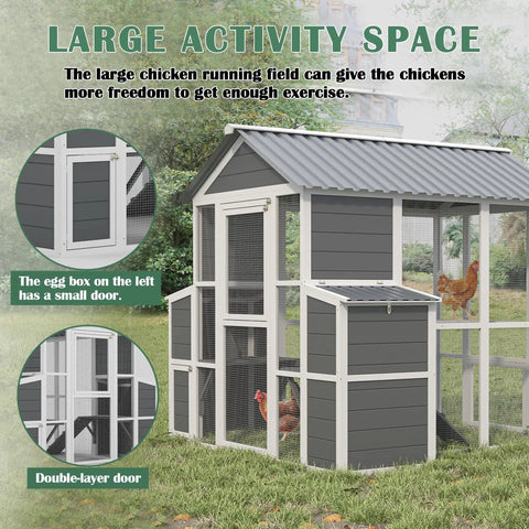 Spacious Outdoor Wooden Chicken Coop For Ten Chickens With Walk In Run Two Nesting Boxes Ramp Two Level Hen House Habitat