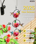 Three Pack Circular Hanging Hummingbird Feeders For Outdoors 3 Oz Mini Hummingbird Feeders With Silicone Ports Bee Proof 360 Degree Perch Ring So Several Birds Can Dine At Once In Your Backyard Garden