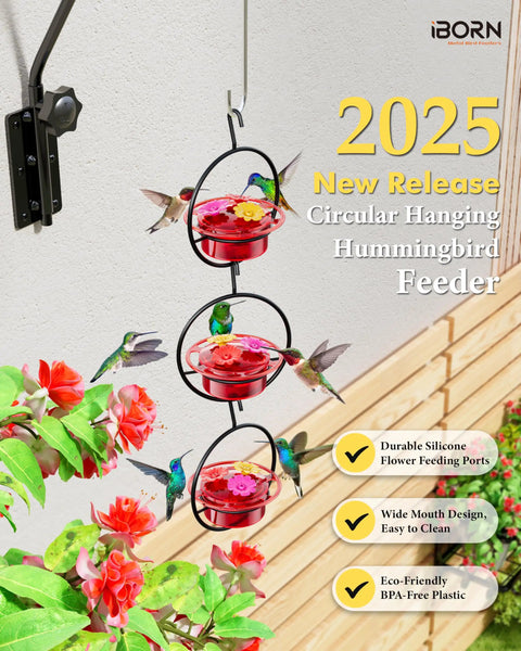 Three Pack Circular Hanging Hummingbird Feeders For Outdoors 3 Oz Mini Hummingbird Feeders With Silicone Ports Bee Proof 360 Degree Perch Ring So Several Birds Can Dine At Once In Your Backyard Garden
