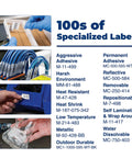 Portable Label Printer DataComm Starter Kit With Handheld Label Maker showing various specialized labels for different applications.