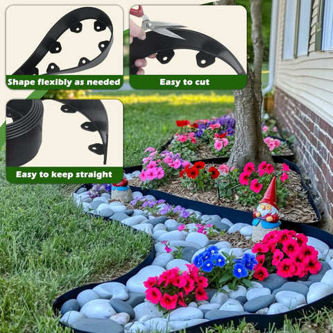 Plastic Landscape Edging Kit for Flower Beds and Pathways, 40 Foot Long and 3 Inch Tall, Easy No Dig Garden Border with colorful flowers