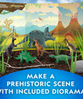 Dino Dig Kit With 12 Dino Shaped Eggs Each Hiding A Figure And An Awesome Full Set Of Digging Tools For Epic Egg Hunts Or Dig Party Fun A STEM Toy For Kids To Uncover Dinosaurs Learn Fossils And Share The Adventure featuring dinosaur figures in diorama scene
