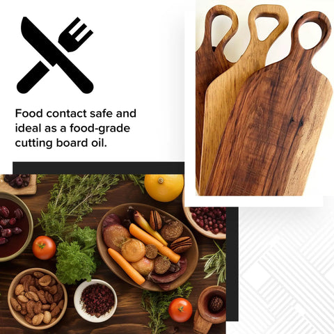 Top Shelf Dark Tung Oil Wood Finish Blended With Citrus Orange Peel Oil For Cutting Boards And Butcher Blocks Food Grade Matte Sealant No Sweat Application Badass Long Lasting Protection 32 Oz Container on wooden cutting boards.