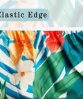 Close-up of elastic edge on palm leaves round outdoor tablecloth with umbrella hole and zipper elastic edges waterproof fitted cover.
