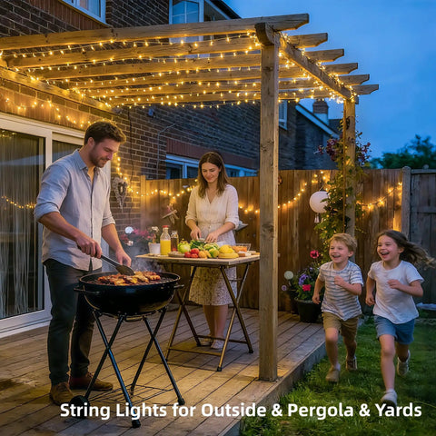 168Ft Outdoor LED String Lights With 600 Warm White LEDs Clear Wire Waterproof Plug In For Patio Garden Pergola