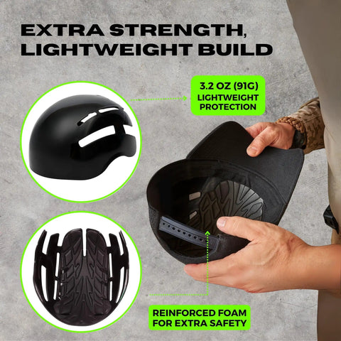 Two Pack Bump Cap Insert For Baseball Caps Ventilated Safety Helmet Shell Protective Headgear shown inside black cap