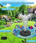 3.5W Solar Fountain Pump Kit With All Glass Panel Stake And 4 Anti Drift Rods in colorful bird bath with garden background