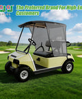 Top Tier Golf Cart Sun Shade Cover Fits Club Car Ds Precedent And Ezgo Txt Rxv mounted on golf cart in green landscape.
