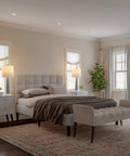 Elegant bedroom with Set Of 2 30 Inch Table Lamps With Hammered Glass Bases, Modern Silver Finish on bedside tables